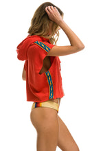 Last inn bildet i Galleri-visningsprogrammet, BOLT STRIPE SLEEVELESS RELAXED CROPPED PULLOVER HOODIE - RED Aviator Nation