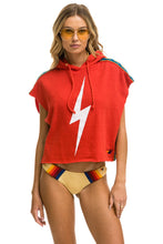 Last inn bildet i Galleri-visningsprogrammet, BOLT STRIPE SLEEVELESS RELAXED CROPPED PULLOVER HOODIE - RED Aviator Nation