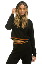 Load image into Gallery viewer, LOGO STRIPE RELAXED CROP PULLOVER HOODIE - BLACK Hoodie Aviator Nation