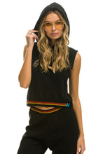 Cargar imagen en el visor de la galería, LOGO STRIPE RELAXED CROP PULLOVER HOODIE - BLACK Hoodie Aviator Nation