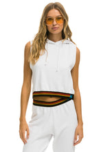 Carregar imagem no visualizador da galeria, LOGO STRIPE RELAXED SLEEVELESS CROP PULLOVER HOODIE - WHITE Hoodie Aviator Nation