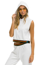 Carregar imagem no visualizador da galeria, LOGO STRIPE SLEEVELESS CROP PULLOVER HOODIE - WHITE Hoodie Aviator Nation