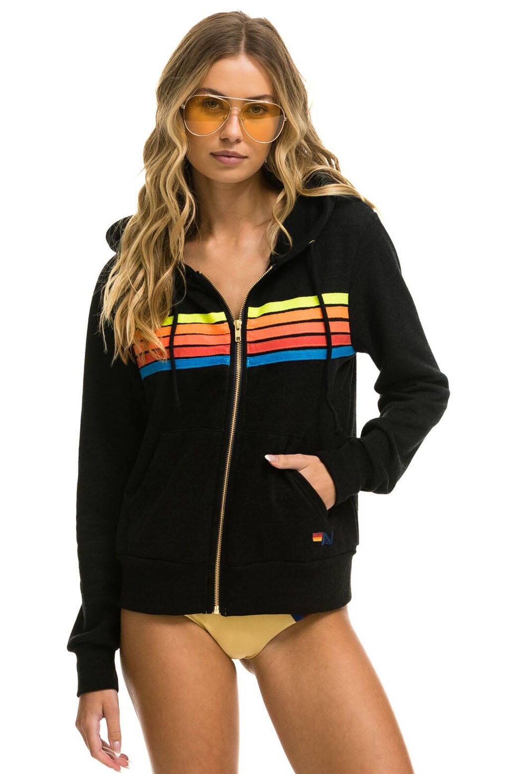 5 STRIPE HOODIE - BLACK // NEON RAINBOW Hoodie Aviator Nation