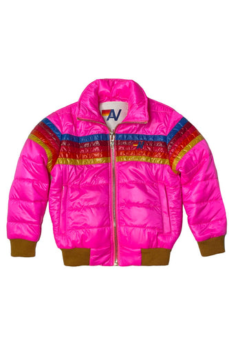 5 STRIPE KIDS TRAVELER JACKET - NEON PINK GLOSSY Kid's Outerwear Aviator Nation