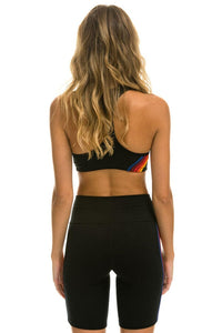 5 STRIPE RAINBOW 8 IN INSEAM HI-RISE BIKER SHORT - BLACK Women's Active Shorts Aviator Nation