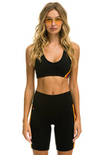 Load image into Gallery viewer, 5 STRIPE RAINBOW 8 IN INSEAM HI-RISE BIKER SHORT - BLACK Women&#39;s Active Shorts Aviator Nation