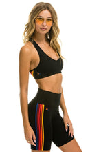 Load image into Gallery viewer, 5 STRIPE RAINBOW 8 IN INSEAM HI-RISE BIKER SHORT - BLACK Women&#39;s Active Shorts Aviator Nation