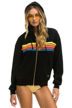 Cargar imagen en el visor de la galería, 5 STRIPE RELAXED ZIP HOODIE - BLACK // NEON RAINBOW Hoodie Aviator Nation