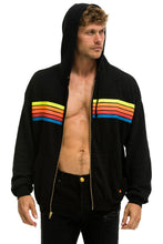 Cargar imagen en el visor de la galería, 5 STRIPE RELAXED ZIP HOODIE - BLACK // NEON RAINBOW Hoodie Aviator Nation