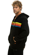 Cargar imagen en el visor de la galería, 5 STRIPE RELAXED ZIP HOODIE - BLACK // NEON RAINBOW Hoodie Aviator Nation