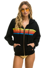 Cargar imagen en el visor de la galería, 5 STRIPE RELAXED ZIP HOODIE - BLACK // NEON RAINBOW Hoodie Aviator Nation