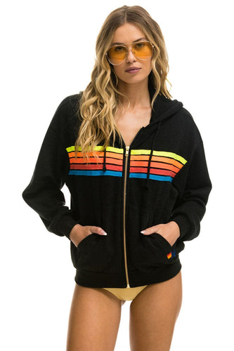 5 STRIPE RELAXED ZIP HOODIE - BLACK // NEON RAINBOW Hoodie Aviator Nation