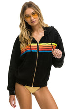 Cargar imagen en el visor de la galería, 5 STRIPE RELAXED ZIP HOODIE - BLACK // NEON RAINBOW Hoodie Aviator Nation