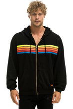 Cargar imagen en el visor de la galería, 5 STRIPE RELAXED ZIP HOODIE - BLACK // NEON RAINBOW Hoodie Aviator Nation