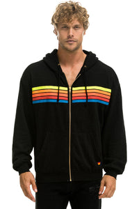 5 STRIPE RELAXED ZIP HOODIE - BLACK // NEON RAINBOW Hoodie Aviator Nation