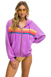 5 STRIPE RELAXED ZIP HOODIE - NEON PURPLE // NEON RAINBOW Hoodie Aviator Nation