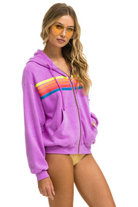 5 STRIPE RELAXED ZIP HOODIE - NEON PURPLE // NEON RAINBOW Hoodie Aviator Nation