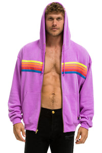 5 STRIPE RELAXED ZIP HOODIE - NEON PURPLE // NEON RAINBOW Hoodie Aviator Nation