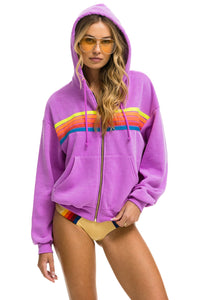 5 STRIPE RELAXED ZIP HOODIE - NEON PURPLE // NEON RAINBOW Hoodie Aviator Nation