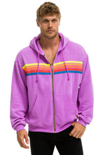 Load image into Gallery viewer, 5 STRIPE RELAXED ZIP HOODIE - NEON PURPLE // NEON RAINBOW Hoodie Aviator Nation