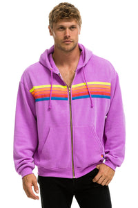 5 STRIPE RELAXED ZIP HOODIE - NEON PURPLE // NEON RAINBOW Hoodie Aviator Nation