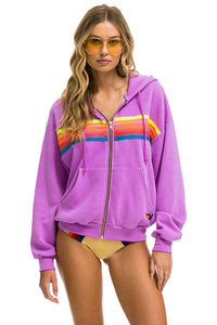 5 STRIPE RELAXED ZIP HOODIE - NEON PURPLE // NEON RAINBOW Hoodie Aviator Nation