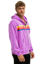 Load image into Gallery viewer, 5 STRIPE RELAXED ZIP HOODIE - NEON PURPLE // NEON RAINBOW Hoodie Aviator Nation