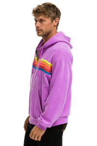 5 STRIPE RELAXED ZIP HOODIE - NEON PURPLE // NEON RAINBOW Hoodie Aviator Nation