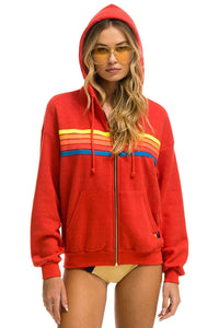 5 STRIPE RELAXED ZIP HOODIE - RED // NEON RAINBOW Hoodie Aviator Nation