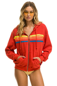 5 STRIPE RELAXED ZIP HOODIE - RED // NEON RAINBOW Hoodie Aviator Nation