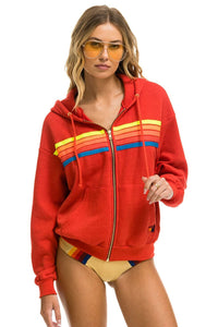 5 STRIPE RELAXED ZIP HOODIE - RED // NEON RAINBOW Hoodie Aviator Nation