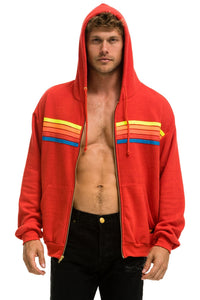 5 STRIPE RELAXED ZIP HOODIE - RED // NEON RAINBOW Hoodie Aviator Nation