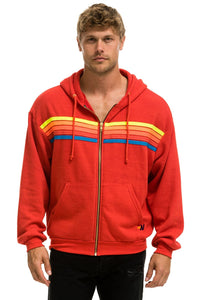 5 STRIPE RELAXED ZIP HOODIE - RED // NEON RAINBOW Hoodie Aviator Nation