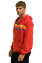 Load image into Gallery viewer, 5 STRIPE RELAXED ZIP HOODIE - RED // NEON RAINBOW Hoodie Aviator Nation