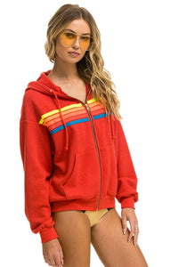 5 STRIPE RELAXED ZIP HOODIE - RED // NEON RAINBOW Hoodie Aviator Nation