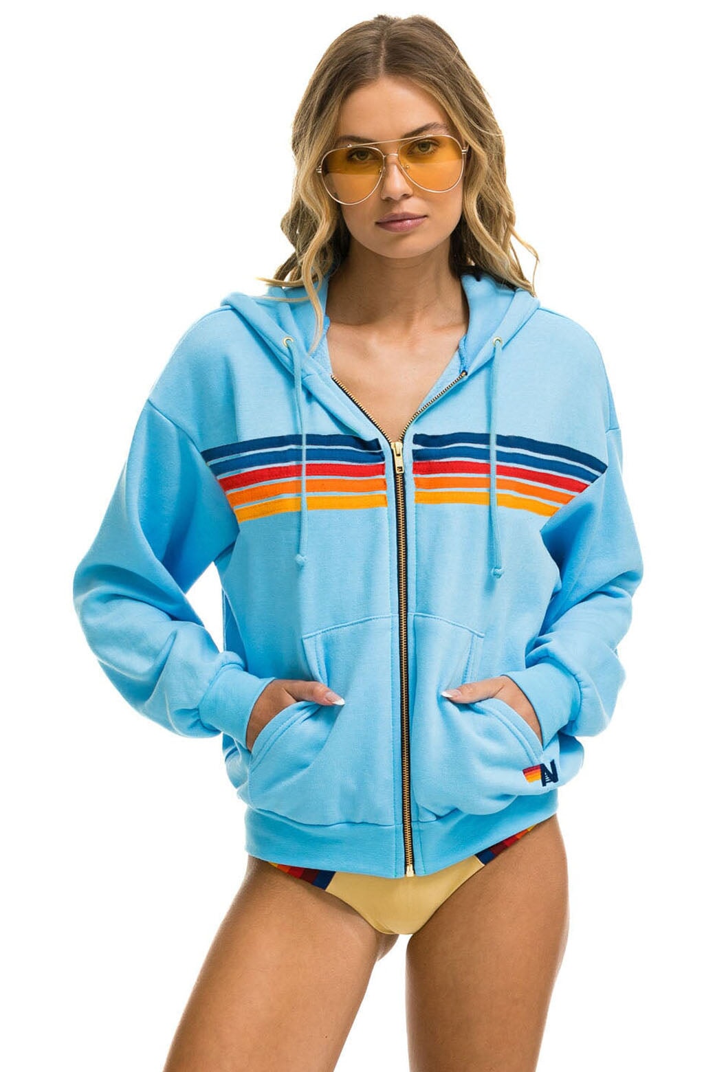 5 STRIPE RELAXED ZIP HOODIE - SKY 2 Hoodie Aviator Nation