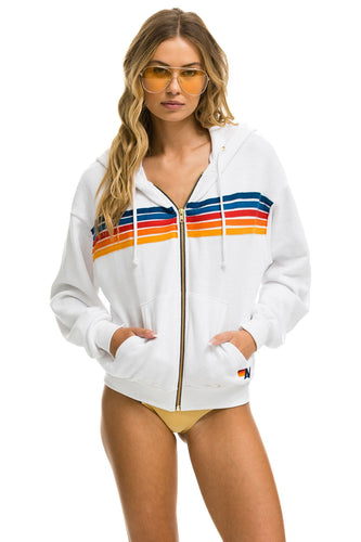 5 STRIPE RELAXED ZIP HOODIE - WHITE 2 Hoodie Aviator Nation