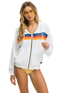 5 STRIPE RELAXED ZIP HOODIE - WHITE 2 Hoodie Aviator Nation