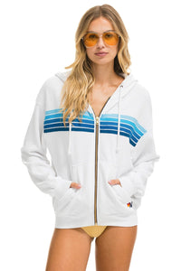 5 STRIPE RELAXED ZIP HOODIE - WHITE // BLUE Hoodie Aviator Nation