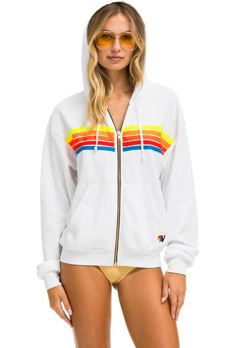 5 STRIPE RELAXED ZIP HOODIE - WHITE // NEON RAINBOW Hoodie Aviator Nation