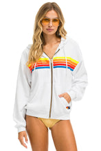 Load image into Gallery viewer, 5 STRIPE RELAXED ZIP HOODIE - WHITE // NEON RAINBOW Hoodie Aviator Nation