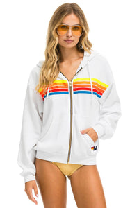 5 STRIPE RELAXED ZIP HOODIE - WHITE // NEON RAINBOW Hoodie Aviator Nation