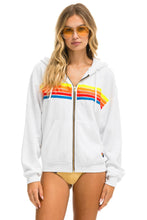 Load image into Gallery viewer, 5 STRIPE RELAXED ZIP HOODIE - WHITE // NEON RAINBOW Hoodie Aviator Nation