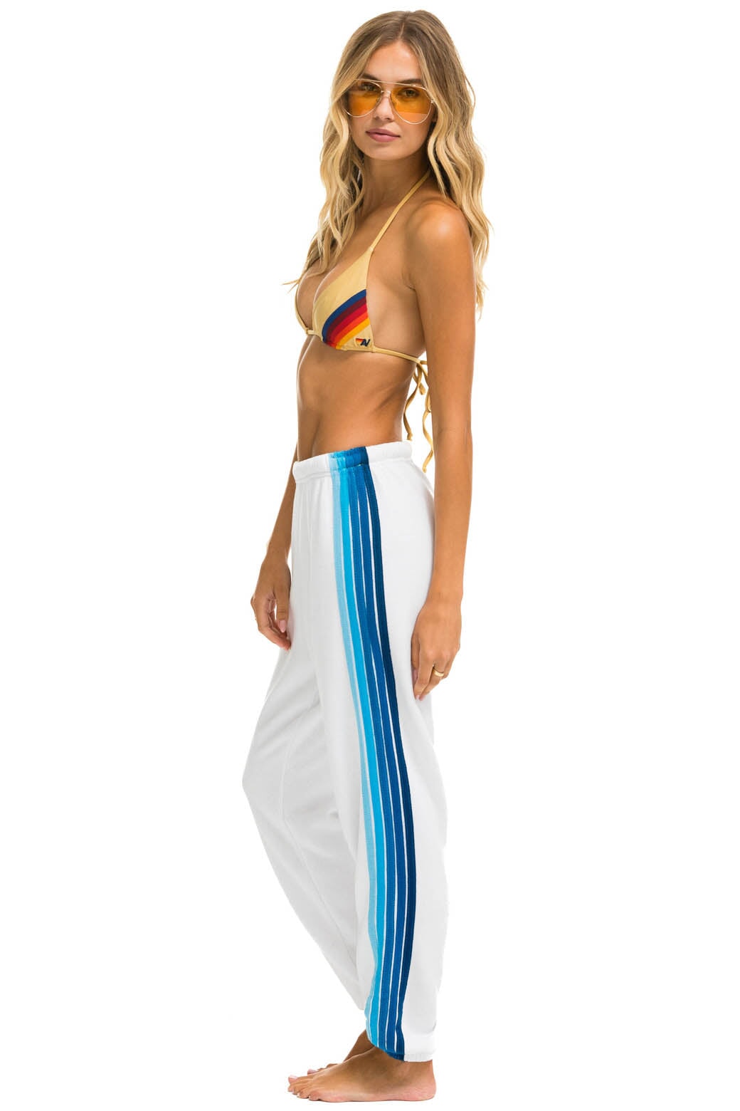 5 STRIPE SWEATPANTS - WHITE // BLUE Women's Sweatpants Aviator Nation