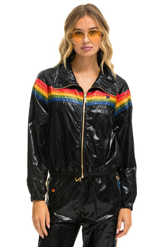 5 STRIPE WINDBREAKER - BLACK GLOSSY Women's Outerwear Aviator Nation