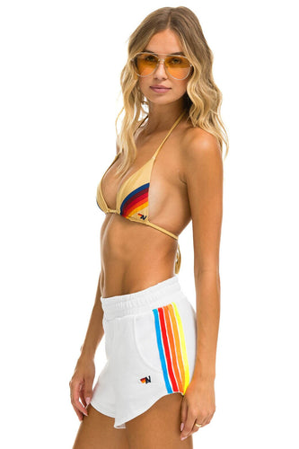 5 STRIPE WOMENS LOUNGER SHORT - WHITE // NEON RAINBOW Women's Lounger Shorts Aviator Nation