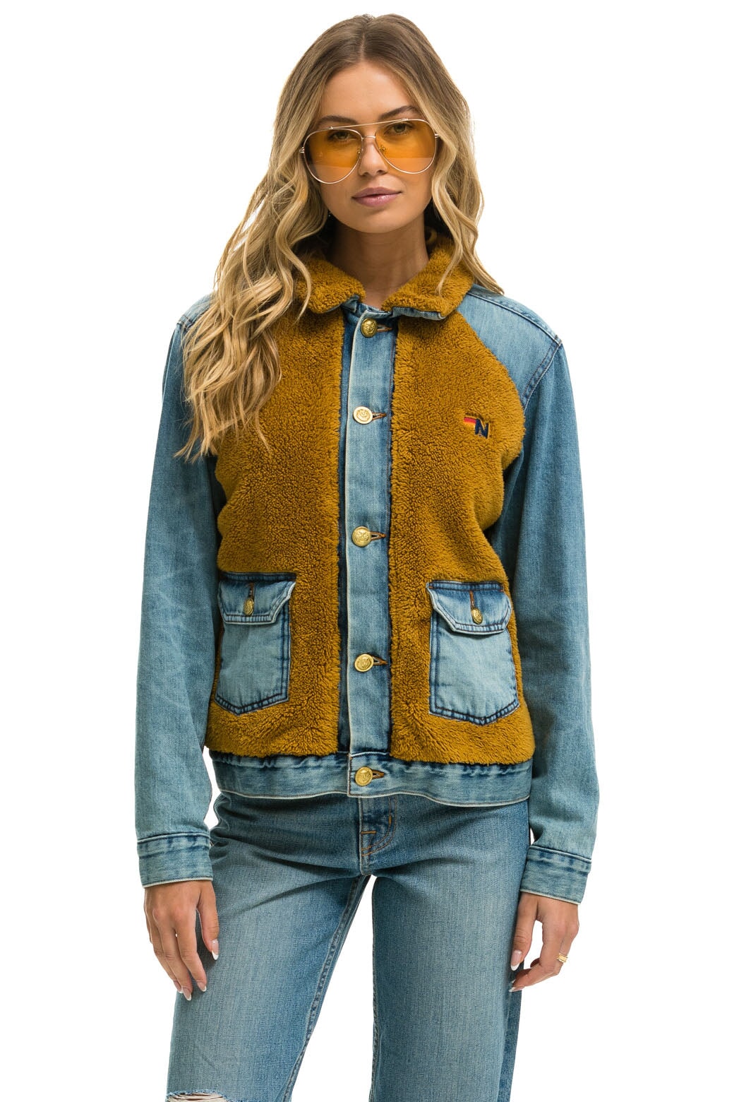 ASPEN SHERPA UNISEX DENIM JACKET - MEDIUM VINTAGE Denim Jacket Aviator Nation