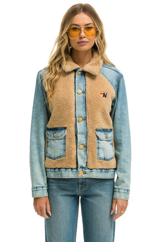 ASPEN SHERPA UNISEX DENIM JACKET - VINTAGE WHEAT Denim Jacket Aviator Nation