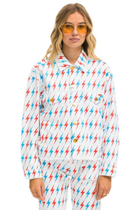 AVIATOR BOLT OVERSIZED CUTOFF DENIM JACKET - WHITE Denim Jacket Aviator Nation