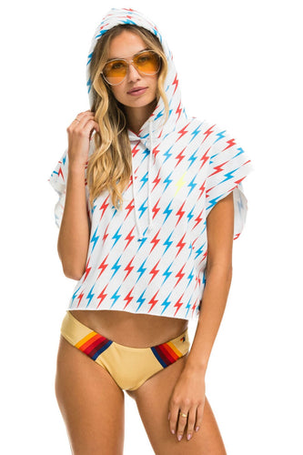 AVIATOR BOLT SLEEVELESS RELAXED CROPPED PULLOVER HOODIE - WHITE // USA Hoodie Aviator Nation
